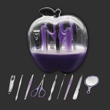 Новинка 9 шт. маникюрный набор в форме яблок из нержавеющей стали, ножницы для ногтей, зеркальные серьги, клипса для бровей, дорожный макияж, инструменты для ухода за ногтями WSH9