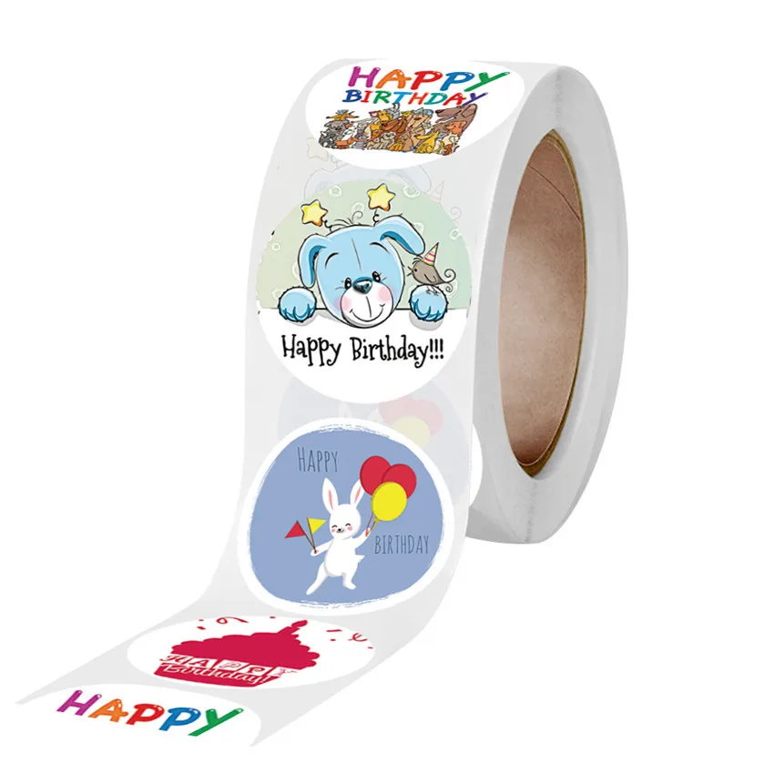 Cute Happy Birthday Stickers Birthday Gift Decoration Tag Sealing Label Kids toys Gift Package Scrapbooking Stickers 100-500pcs