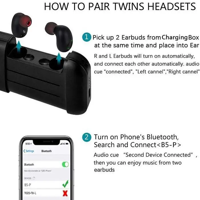 Bluetooth беспроводная гарнитура-вкладыши Водонепроницаемая спортивная водонепроницаемая да IPX5 32 2600mAh 101dB наушники 60mAh