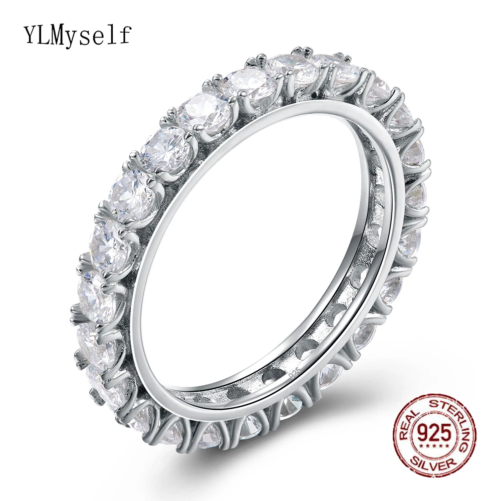 

Real 925 Sterling Silver Rings Stunning Full 3mm Shiny Zirconia Engagement Jewellery Eternity Promise Tennis Wedding Jewelry