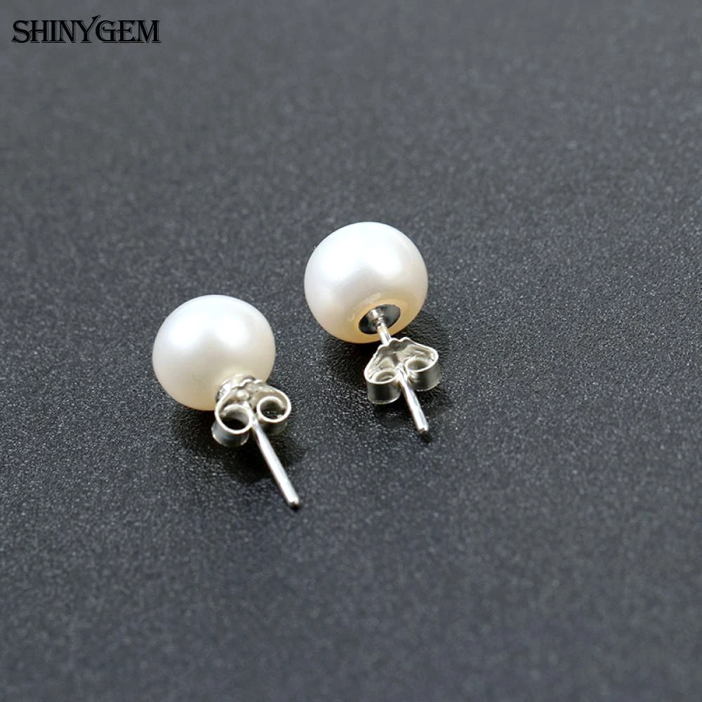 Модные круглые серьги гвоздики ShinyGem из натурального пресноводного жемчуга 7 8 мм