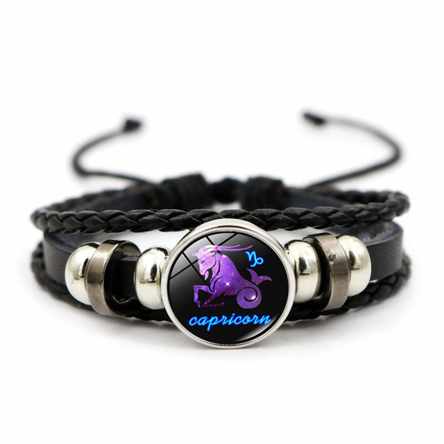 Constellation Bracelet Hand-woven Beaded Retro Leather Zodiac Sign Beads Bangle Bracelets For Women Men Jewelry Gift