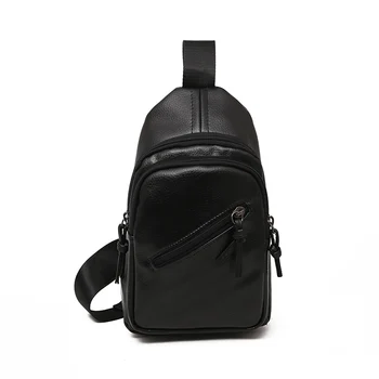 

New leisure sports travel chest bag men's bag Pu soft leather men's small satchel single shoulder small backpack straddle bag