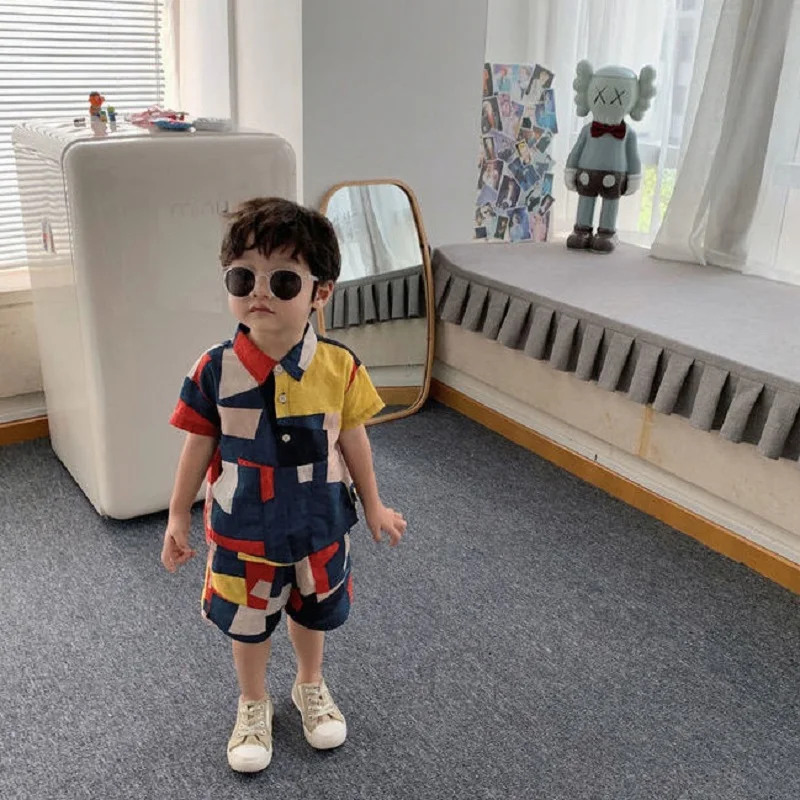 Baby Girl Boy Cotton Clothes Set Geometric Shirt+Shorts 2PCS Summer Infant Child Clothing Set Outfit Baby Clothes Suit 1-10Y