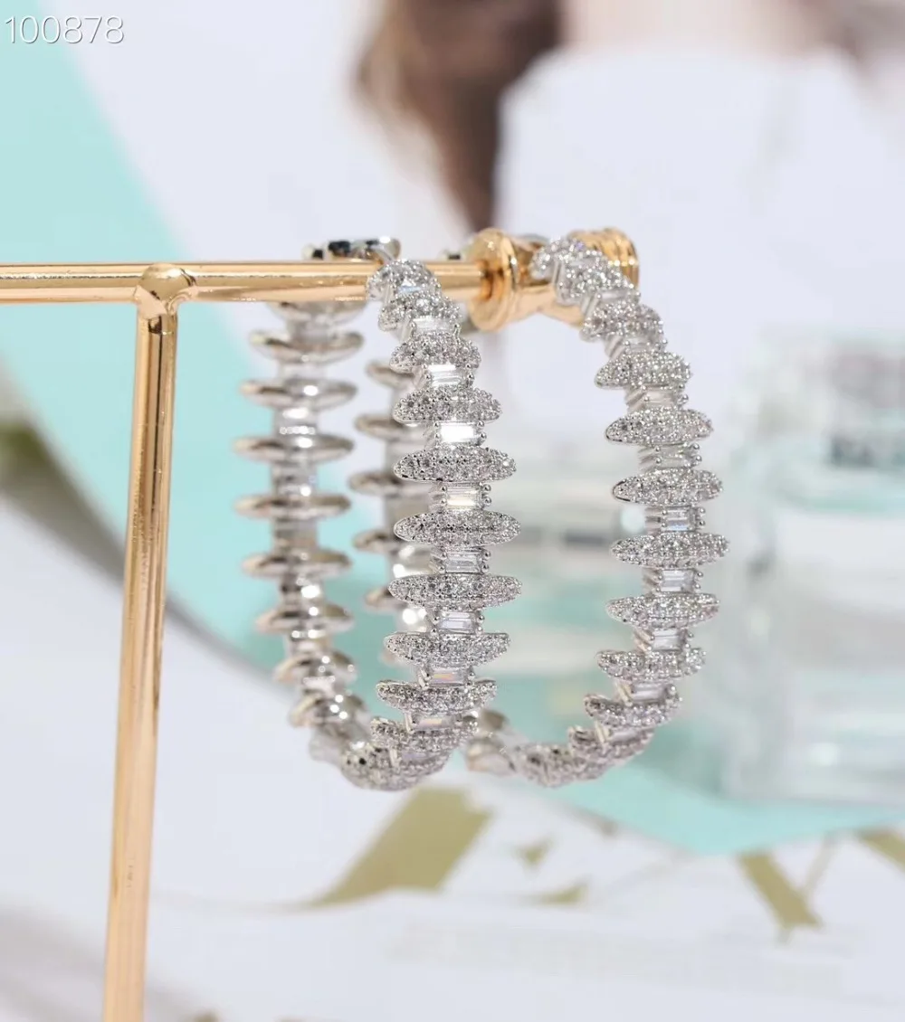 Luxury Bamboo Knot Cubic Zircon Statement Big Hoop Earrings For Women Wedding DUBAI Bridal Round Circle | Украшения и аксессуары