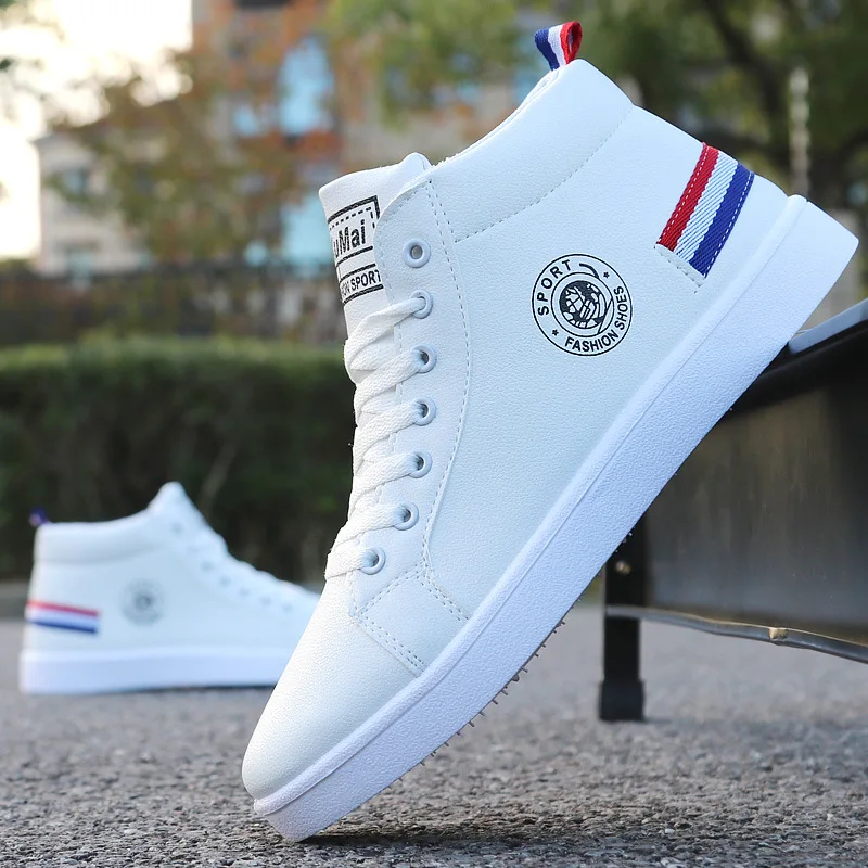 

New Spring Men Shoes Trainers Leather Fashion Casual High Top Sport Walking Lace Up Ankle Boots For Men Red Zapatillas Hombre