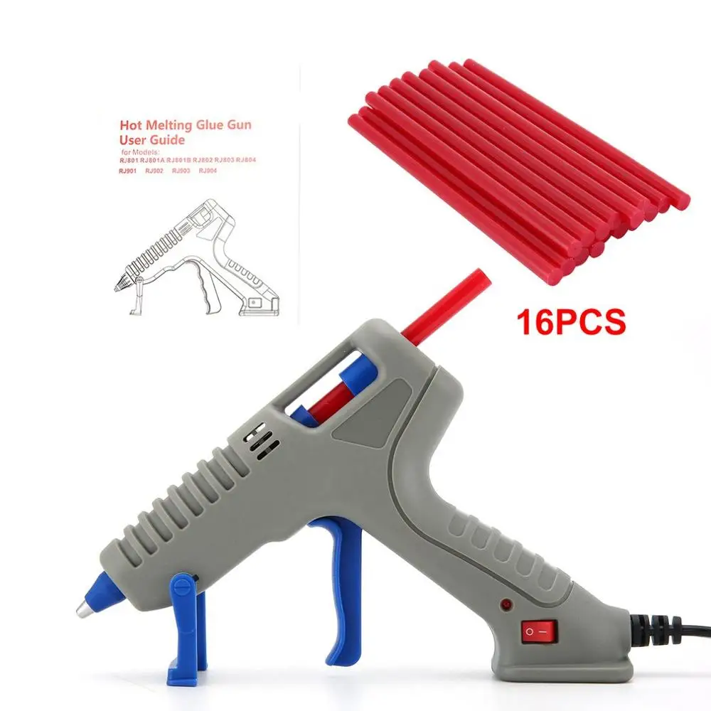 16pcs Red Великобритания Тип RJ801 30 Вт термоплавкий клеевой пистолет с клеевым стержнем для DIY ручной работы игрушки ремонтные Инструменты Электрические термоклеевые пистолеты - Цвет: 16pcs Red