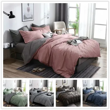 

Quilt Cover Pillow Cover 3Pcs Home Textile Kit Plain Simple Solid Color Plaid Bedding Comfortable Soft Breathable