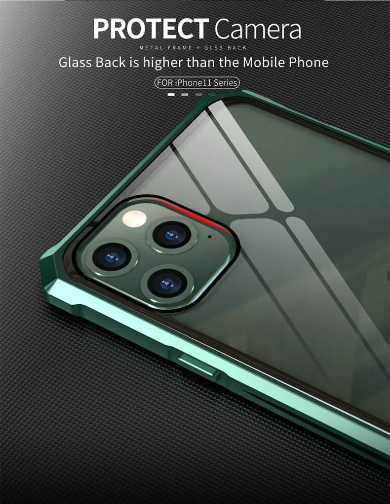 Роскошный Металлический стеклянный чехол для iphone 11 Pro MAX металлическая рамка прозрачная стеклянная задняя крышка для iphone 11 Pro противоударный Броня