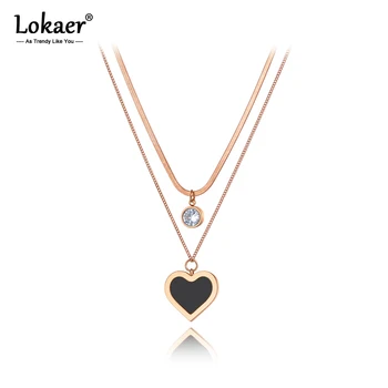 Lokaer Original Design Trendy Acrylic Heart Pendant Necklace For Women Stainless Steel CZ Crystal Chain Choker Necklace N20145