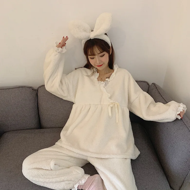 

Winter Long Pajamas Women's Autumn And Winter Homewear Set Sweet Two-Piece Set Mid-length Nightgown Robe Coral Velvet Meng