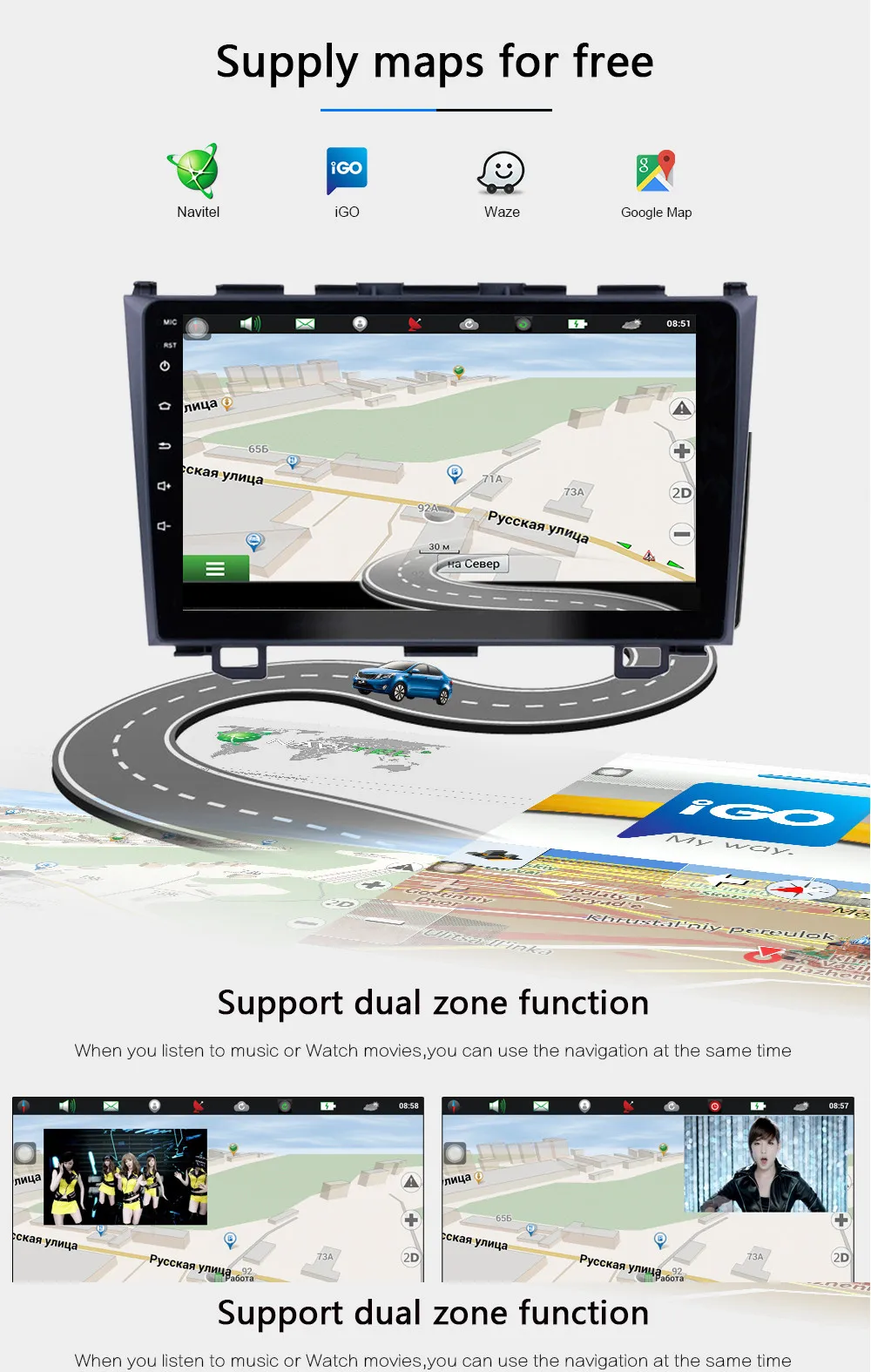 Perfect 9" Android 9.1 Car Auto Radio GPS Navigation for Honda CRV 2006-2011 Car Stereo Autoradio Multimedia Player Wifi Bluetooth 0