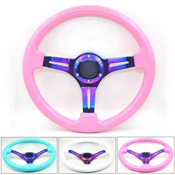 

Universal 350mm 14'' Rainbow Color Frame ABS Pink Car Racing Sport Race Rally Steering Wheel