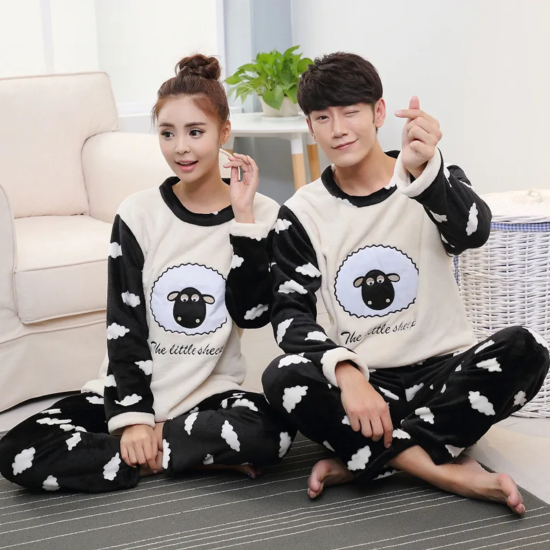 

Suitable for [Temperature Attitude Warm] Couples Pajamas Flannel Thick Warm Loose-Fit Flannel Set Shaun