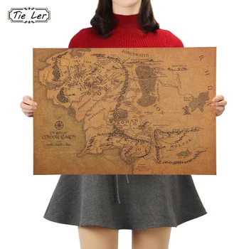 

TIE LER Vintage Middle Earth Map On The Lord of The Rings Poster Home Decor Wall Sticker 51x35.5cm Retro Kraft Paper