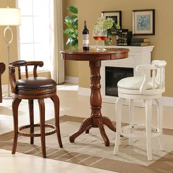 

European Style Bar Chair, Bar Stool, Solid Wood Back, American Style Bar Chair, Household Revolving, Modern, Simple, Light And L