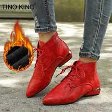 Женские ботильоны из искусственной кожи с острым носком; модные зимние женские ботинки на шнуровке с коротким плюшем на толстом низком каблуке; женская повседневная обувь