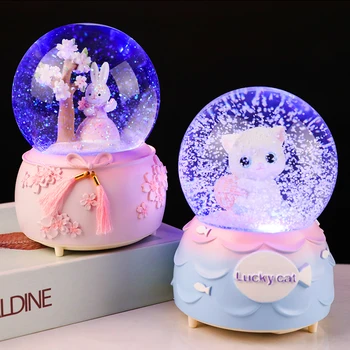 

Fun Fervent Birthday Gift Girls Transparent Crystal Ball Music Box Glass Ball Children's Dream Snowflake Music Box Ornaments