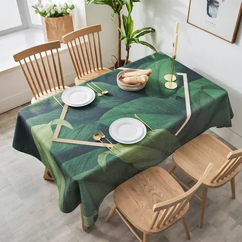 

Modern Waterproof Green Leaf Table Cloth Wedding Party Rectangular Tablecloths Linen Dining Table Cover Cloth Kitchen Decoration
