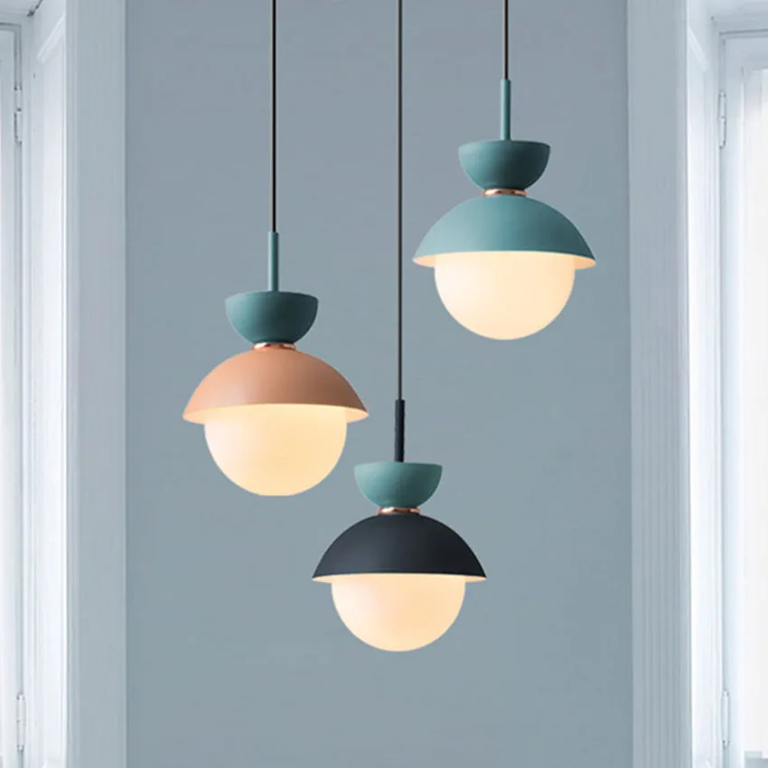 Nordic simple bar hanging lamp colorful macaron aluminum shade creative pendant light for restaurant bedroom aisle kitchen | Лампы и