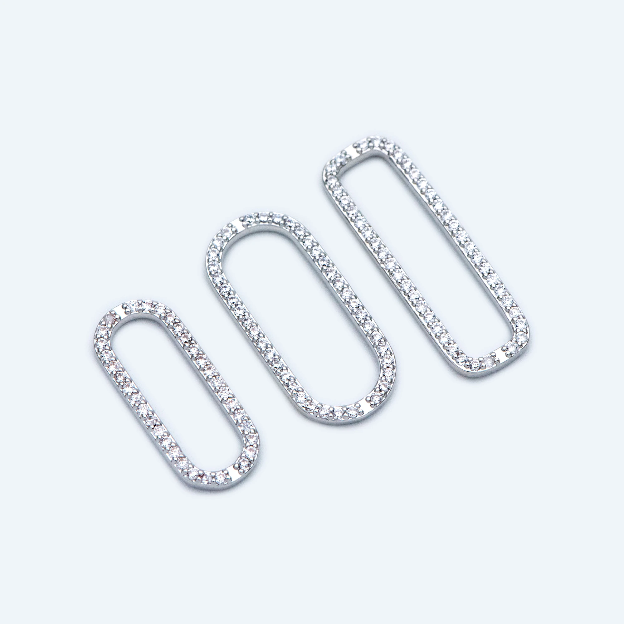 4pcs CZ Paved Silver Oval Link Charms Rhodium plated Brass Long Hoops Geometric Hoop Circle Connector Pendants (GB-1497) | Украшения и