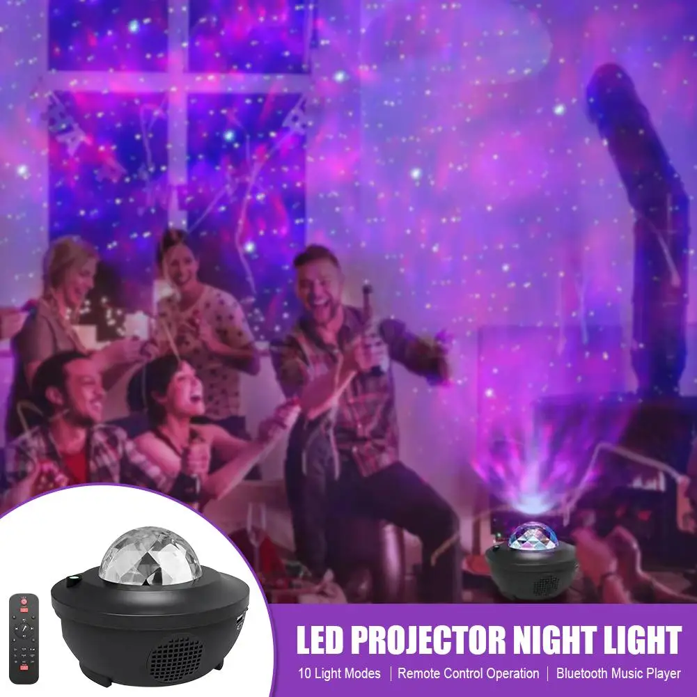 Emissor de Luz da Noite do Projetor Onda com Música Remoto para Crianças Diodo Estrela Galáxia Estrelado Noite Lâmpada Oceano Jogador Bluetooth Alto-falante Controle 6 Cheap Luzes noturnas