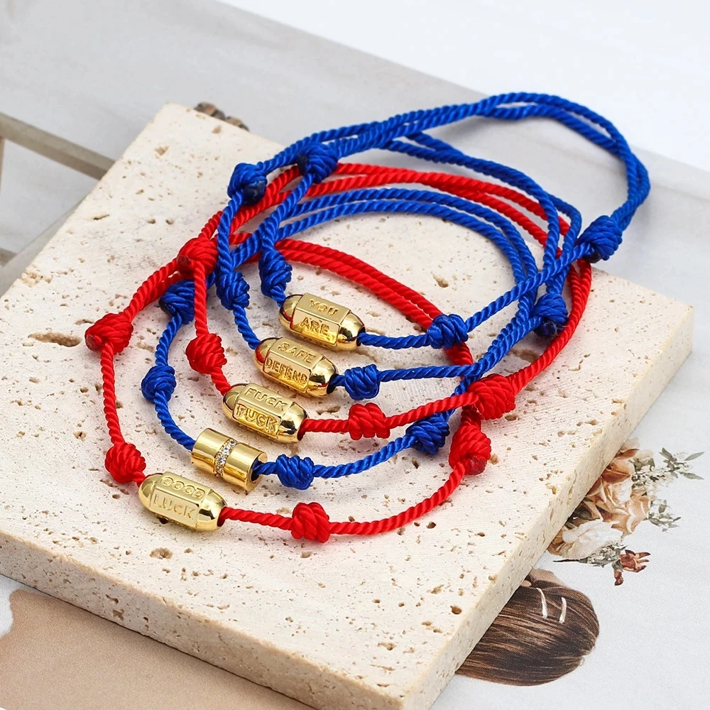 Wish Card Fashion Bracelet for Woman Girls Enamel Copper Bead Evil Eye Charm Adjustable Rope Handmade Bracelets One Piece
