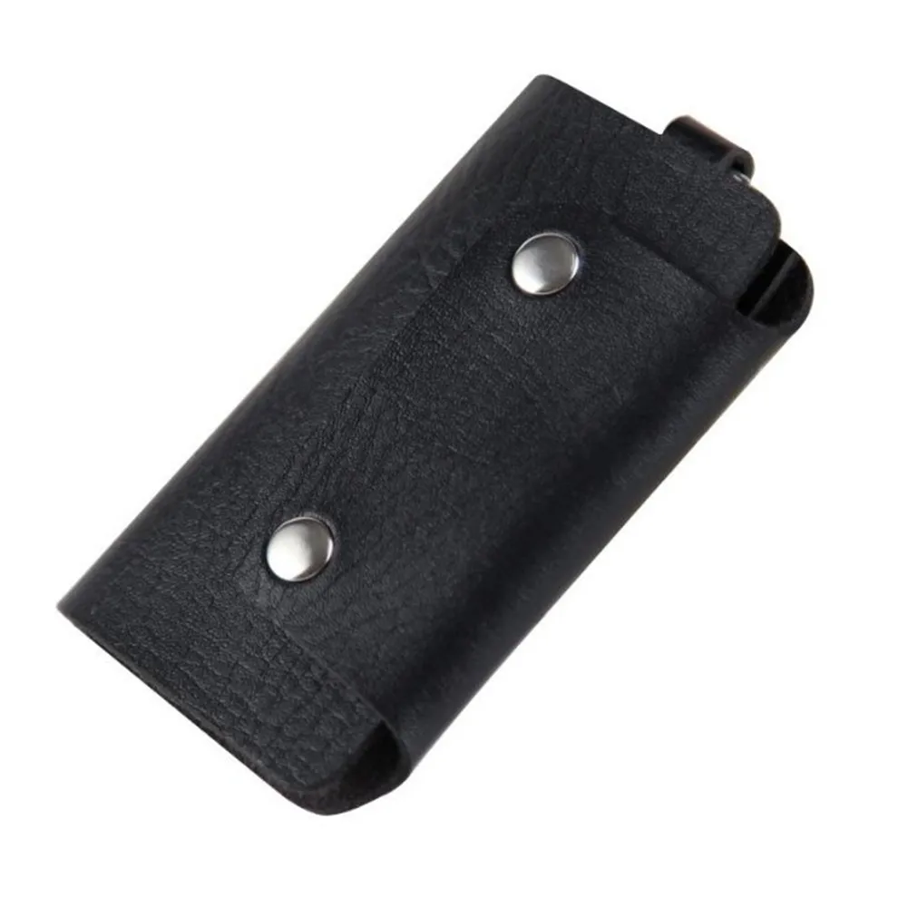 Черный 1 PC Portable Leather Housekeeper Holders Car Keychain Key Holder Bag Case Unisex Wallet Cover Simple Solid Color Storage Bag - Цвет: Черный