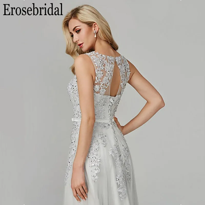 Erosebridal Элегантные Формальные платья Вечерние серые кружевные вечерние платья с бисером для женщин, длинное вечернее платье со шнуровкой сзади