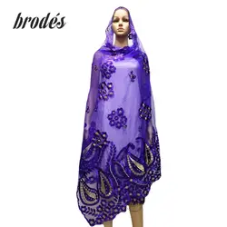 Высокое качество африканские женские вышитые шарфы тяжелый Большой хлопковый шарф с бисером мусульманский шарф больших размеров для Шали