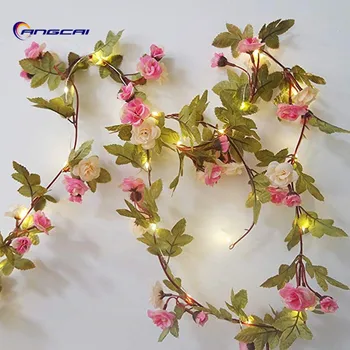 

Artificial Flower Rose Vine String Lights, Battery Powered Rose Flower Garland Plant Fairy Light for Valentine's, Wedding