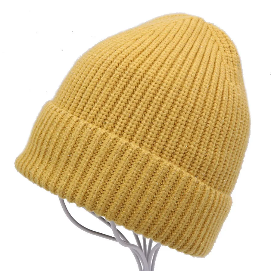 Зимние вязаные теплые шапки Skullies для женщин, кашемировая вязаная шапка бини, Женская шерстяная пушистая подкладка, Посеребренная пряжа