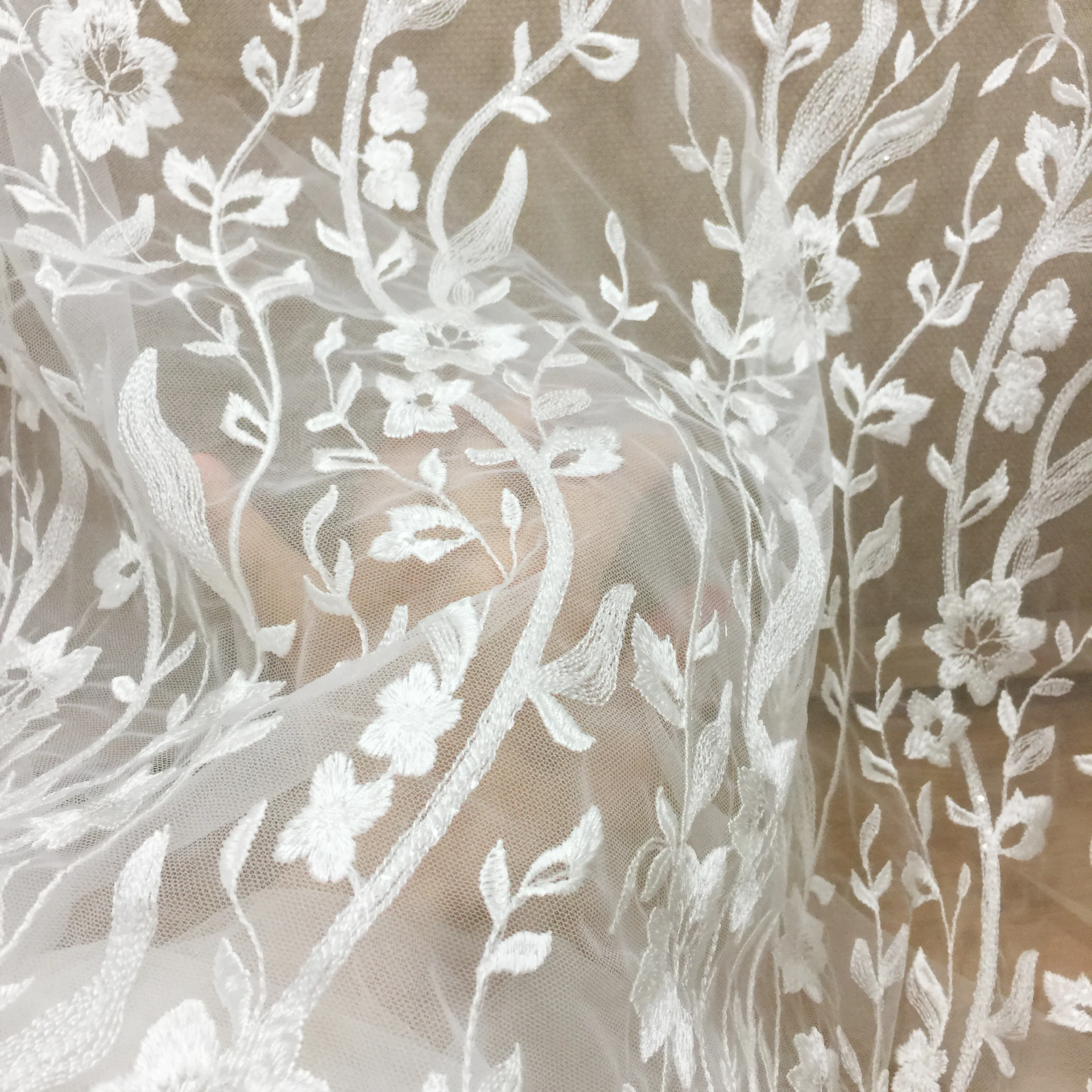 

1 Yard Clear Sequin Mesh Leaf Embroidery Lace Fabric Wedding Dress DIY Gown Prom Dress Lace Accessories 135cm Wide