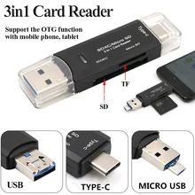 Type C Micro USB 3 в 1 OTG кардридер универсальный высокоскоростной TF/SD карта адаптер для Android телефон PC ноутбук удлинитель адаптер