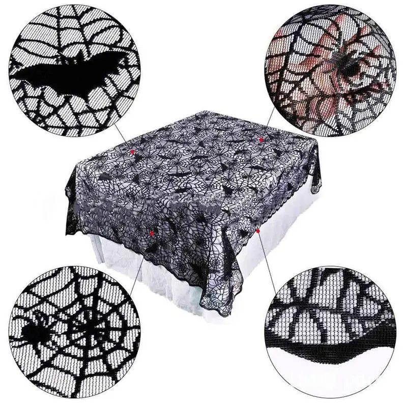 1 Pcs Halloween Decoration Lace Knitted Spider Web Tablecloth Table Runner Table Flag Fireplace Mantle Home Kitchen Party Supply