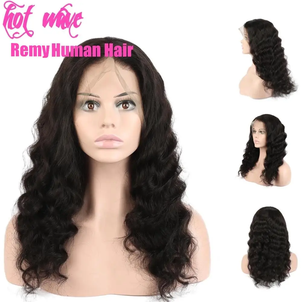

Hot Wave Remy Human Hair Front Lace Frontal 13X4 4X4 Lace Closure Wig for Women Natural Black Middle Part Deep Wave