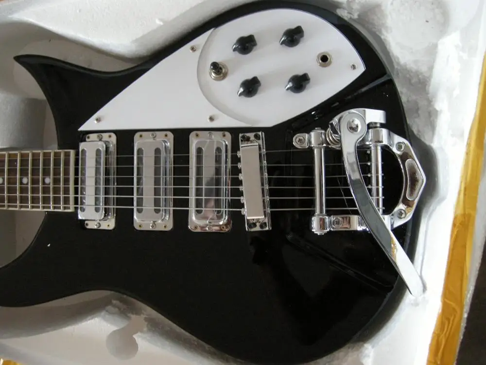 

Chinese guitar factory New Arrival black Rick 325 electric guitar 3 pickups jazz tremolo bridge free shipping 8ri