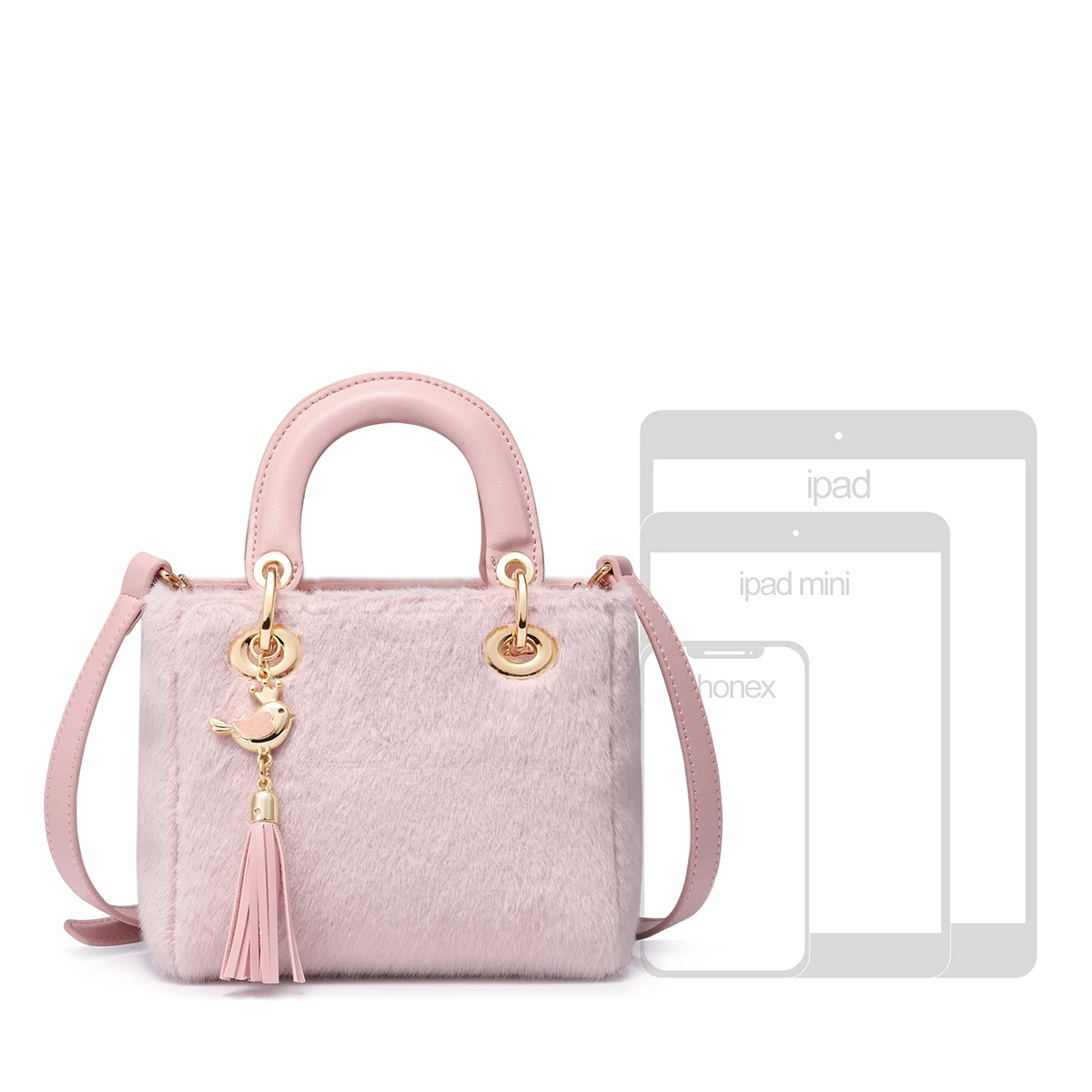 Женская сумка-тоут с бахромой из искусственного меха JUST STAR, модная зимняя плюшевая Женская сумочка с кисточками