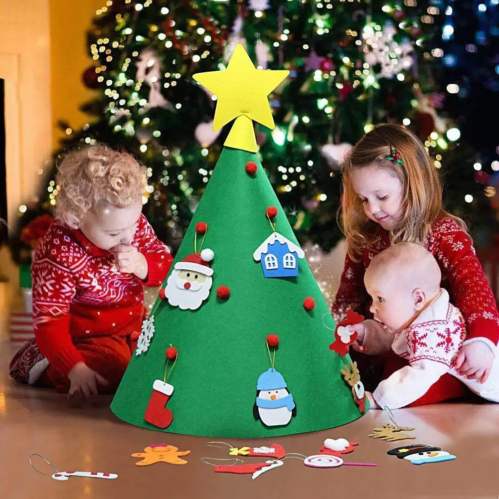 

DIY Felt Christmas Tree 3D Toddlers Children Xmas Gifts Xmas Felt Tree New Year 2019 Home Decoration Hanging Ornaments