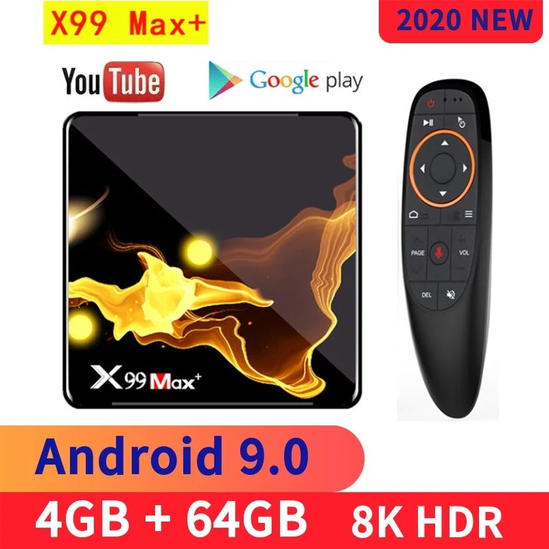 ТВ приставка X99 Max Plus Android 9 0 четырехъядерный Amlogic S905X3 4 Гб ОЗУ 32 64 ГБ Wi Fi 1000 м BT 8K