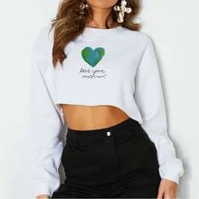 

Women Sweatshirt Long Sleeve Short Pullover Kawaii Clothes Love Letter Printed Loose Short Sportswear Female Pullovers Crop Top