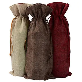 

Linen Burlap Wine Bags, 3PCS Bottle Bags with Drawstrings for Party Wedding Favor - 6in x13.4in (3 Pack)