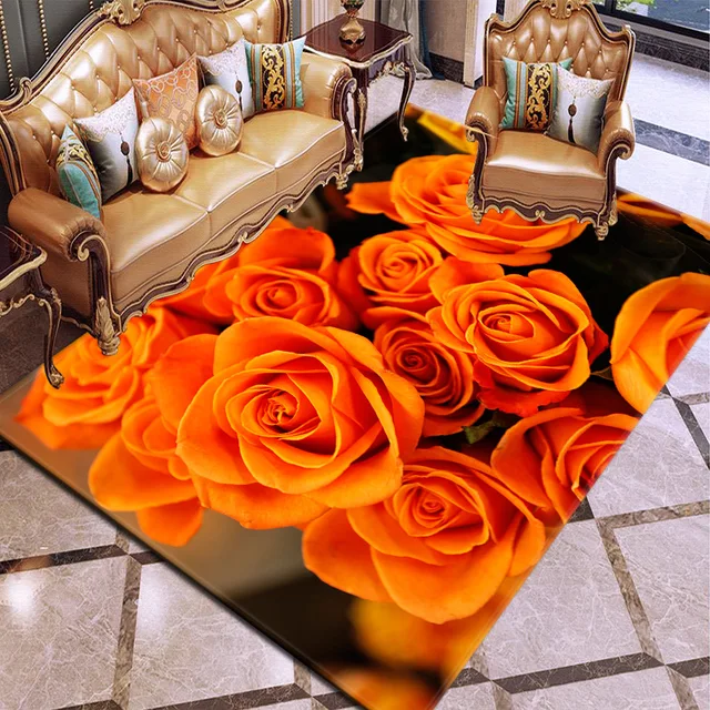 Valentine's Day Series Rose 3D Printing Carpets for Living room Bedroom Area Rugs Hallway Doormat Bathroom Kitchen Anti-Slip Mat 6