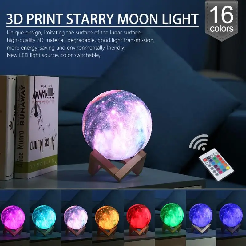 

Moon Lamp 3D Print 16 Color Change Touch Night Light Starry Sky Galaxy Light Built In Rechargeable Battery Night Lamp Gift