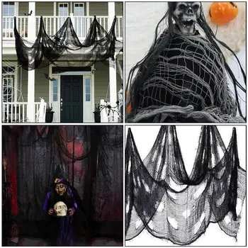 

2pcs Haunted House Creepy Gauze Halloween Spooky Black Cloth for Outdoor Decor Horror Props Halloween Party Favor Decoration