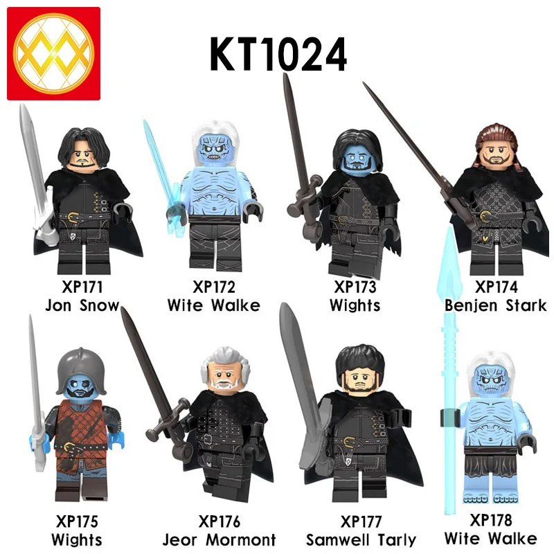 

8pcs/set Game of Thrones Jon Snow White Walker Benjen Stark Baratheon Gendry Kingsguard Knight Building Blocks Toys for Children