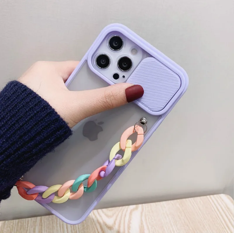 Slide Camera Lens Protection Phone Case for huawei P Smart 2021 Y7A 3D Wrist Chain phone case for huawei y7a y 7a p smart 2021 waterproof case for huawei