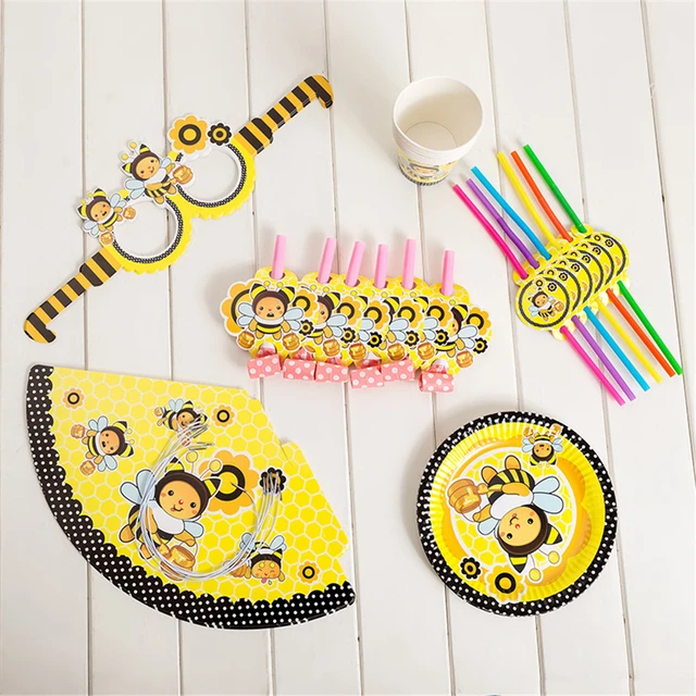 Happy Birthday Little Honey Bee Party Decorations Yellow Bee Disposable  Tableware Sets Kids Baby Shower Birthday Party Favors - Disposable Party  Tableware - AliExpress