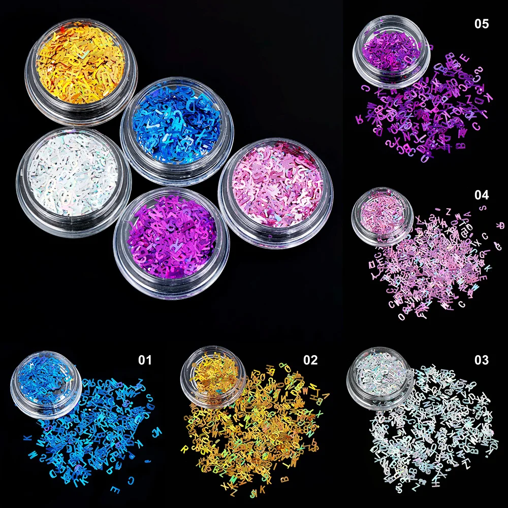 

3D Colorful Nails Flakes Letter Sequins Holographic Design Glitter Nail Art Decoration Beauty Nail Art Tool manicure tool