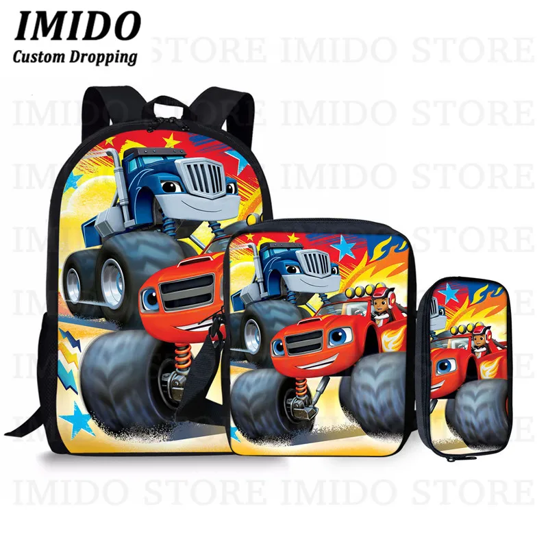 IMIDO Blaze And The Monster Machines, школьные рюкзаки, 3 шт., детские школьные ранцы для мальчиков и девочек, детские сумки с мультяшными рисунками - Цвет: as picture